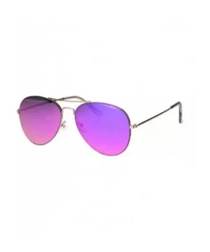 Color Mirror Lens Flat Panel Lens Metal Rim Officer Style Pilots Sunglasses - Gold Purple - C518IDU5A2X $10.10 Round