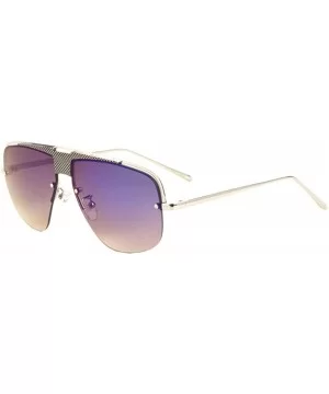 Rimless Flat Round Lens Fence Pattern Bridge Shield Aviator Sunglasses - Blue - CC197S7SLK6 $11.06 Round