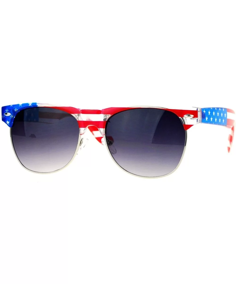 Mirror Lens Patriotic USA Flag Print Half Rim Sunglasses - Clear Smoke - CB12HVJR82H $6.11 Wayfarer