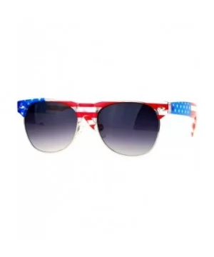 Mirror Lens Patriotic USA Flag Print Half Rim Sunglasses - Clear Smoke - CB12HVJR82H $6.11 Wayfarer