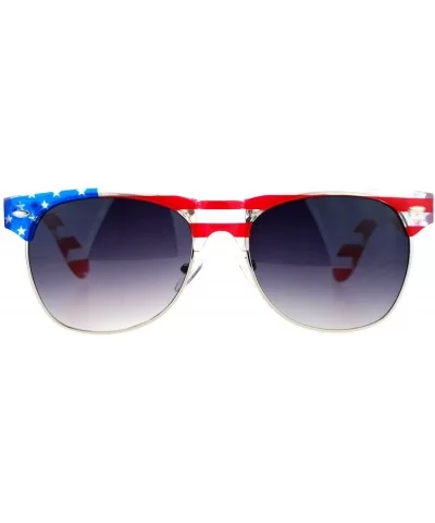 Mirror Lens Patriotic USA Flag Print Half Rim Sunglasses - Clear Smoke - CB12HVJR82H $6.11 Wayfarer