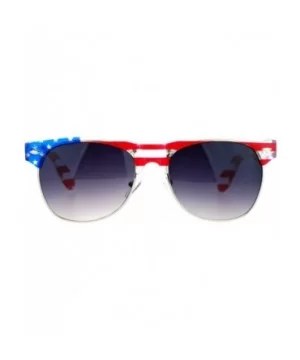 Mirror Lens Patriotic USA Flag Print Half Rim Sunglasses - Clear Smoke - CB12HVJR82H $6.11 Wayfarer