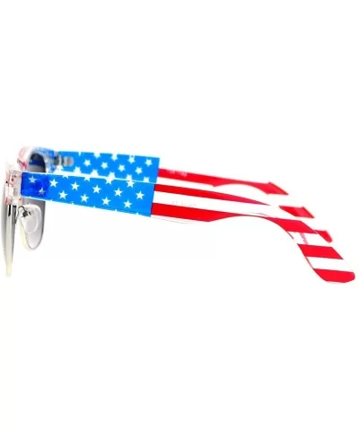 Mirror Lens Patriotic USA Flag Print Half Rim Sunglasses - Clear Smoke - CB12HVJR82H $6.11 Wayfarer