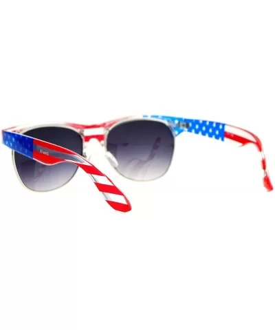 Mirror Lens Patriotic USA Flag Print Half Rim Sunglasses - Clear Smoke - CB12HVJR82H $6.11 Wayfarer