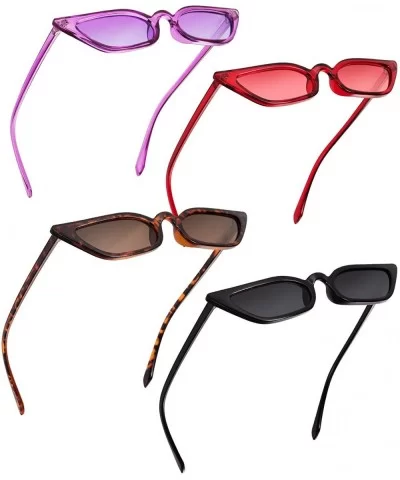 Retro Small Cat Eye Sunglasses Vintage Square Shade Women Cute Skinny Cat Eye Eyewear (4 Pairs) - CN18NHW2O64 $8.23 Semi-rimless