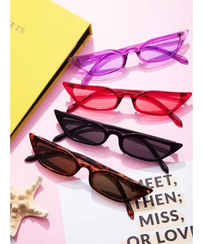 Retro Small Cat Eye Sunglasses Vintage Square Shade Women Cute Skinny Cat Eye Eyewear (4 Pairs) - CN18NHW2O64 $8.23 Semi-rimless