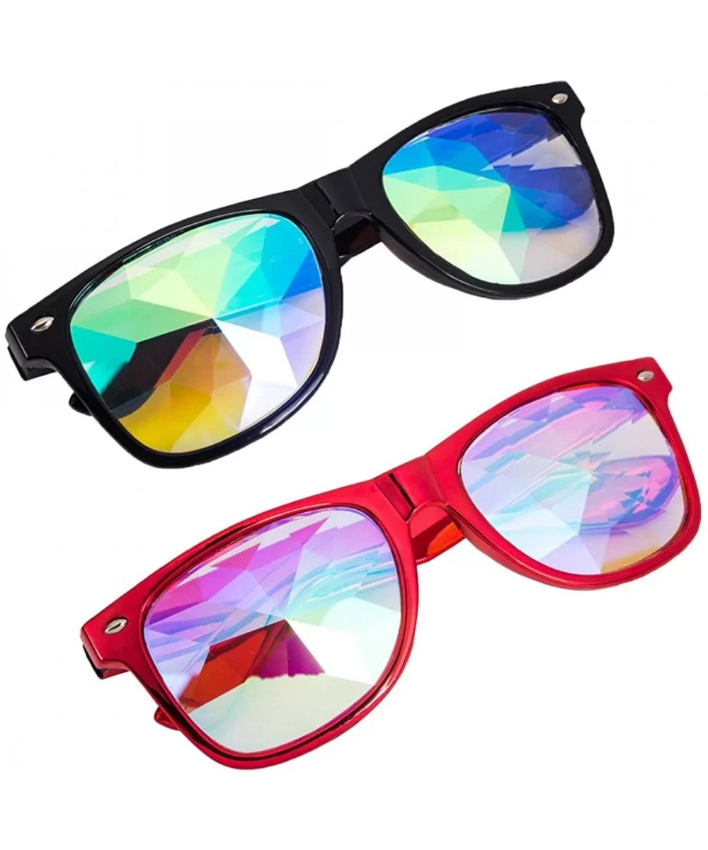 Kaleidoscope Glasses Festival Cosplay Rainbow Prism Sunglasses Goggles - black+red(square) - CN18QYT7MUL $22.03 Round