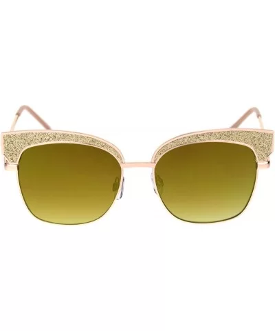 Womens Glitter Bling Metal Half Rim Rectangular Chic Sunglasses - Gold Gold Mirror - CC18QWYW829 $10.23 Rectangular