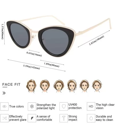 Cat Eye Sunglasses for Women Mirrored Flat Lens Metal Frame Fashion Glasses FW3005 - C1-black/Gray Lens - C818L778R8Y $10.24 ...