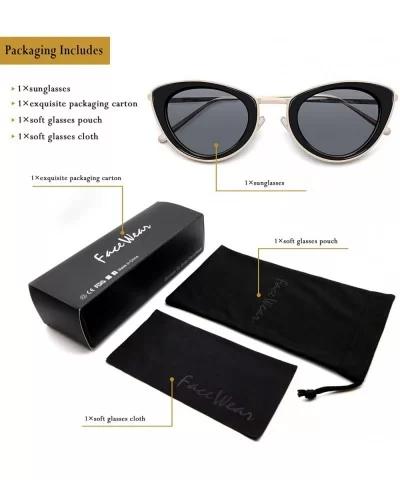 Cat Eye Sunglasses for Women Mirrored Flat Lens Metal Frame Fashion Glasses FW3005 - C1-black/Gray Lens - C818L778R8Y $10.24 ...