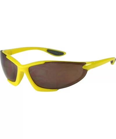 Sporting Wrap Sunglasses with Mirrored Lenses 570007PAM-FM - Yellow - CL1239PBQD9 $9.17 Wrap