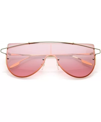 Futuristic Rimless Metal Crossbar Colored Mono lens Shield Sunglasses 64mm - Gold / Pink - CA186TNKR50 $12.54 Rimless