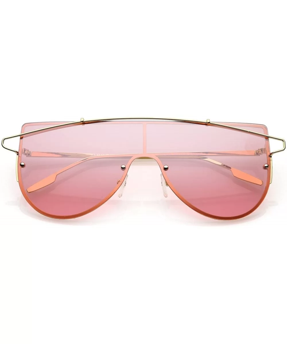 Futuristic Rimless Metal Crossbar Colored Mono lens Shield Sunglasses 64mm - Gold / Pink - CA186TNKR50 $12.54 Rimless