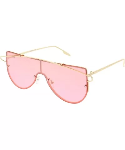 Futuristic Rimless Metal Crossbar Colored Mono lens Shield Sunglasses 64mm - Gold / Pink - CA186TNKR50 $12.54 Rimless