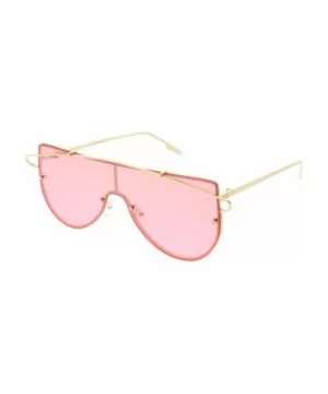 Futuristic Rimless Metal Crossbar Colored Mono lens Shield Sunglasses 64mm - Gold / Pink - CA186TNKR50 $12.54 Rimless