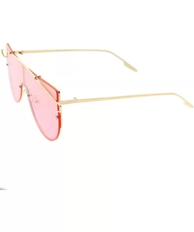 Futuristic Rimless Metal Crossbar Colored Mono lens Shield Sunglasses 64mm - Gold / Pink - CA186TNKR50 $12.54 Rimless