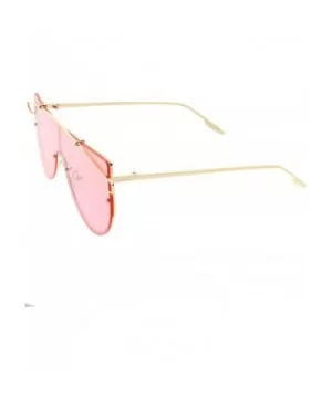 Futuristic Rimless Metal Crossbar Colored Mono lens Shield Sunglasses 64mm - Gold / Pink - CA186TNKR50 $12.54 Rimless