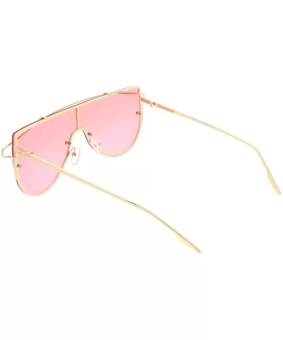 Futuristic Rimless Metal Crossbar Colored Mono lens Shield Sunglasses 64mm - Gold / Pink - CA186TNKR50 $12.54 Rimless