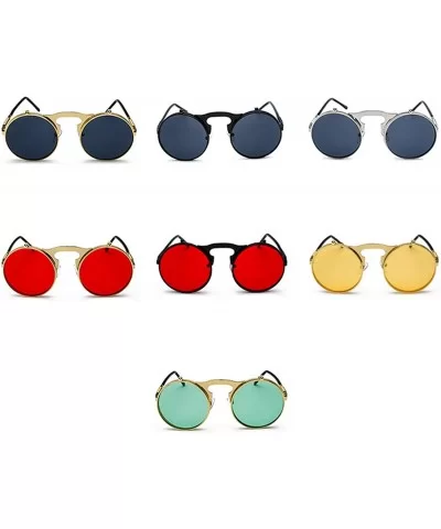 Unisex Retro Steampunk Sunglasses Flip Up Green Yellow Red Small Round Summer Style Sun Glasses Men Women - CI198AITW9W $21.3...