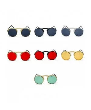 Unisex Retro Steampunk Sunglasses Flip Up Green Yellow Red Small Round Summer Style Sun Glasses Men Women - CI198AITW9W $21.3...