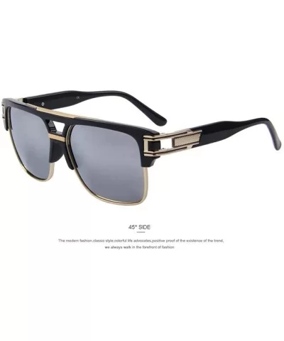 Men Luxury Brand Sunglasses Vintage Oversize Square Sun Glasses Women C01 Black - C05 Silver - CW18XE9SC3M $8.16 Oversized