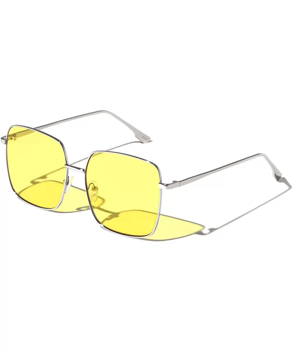 Thin Frame Color Squared Sunglasses - Yellow - CU19746YI6S $12.76 Square