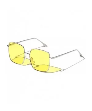 Thin Frame Color Squared Sunglasses - Yellow - CU19746YI6S $12.76 Square