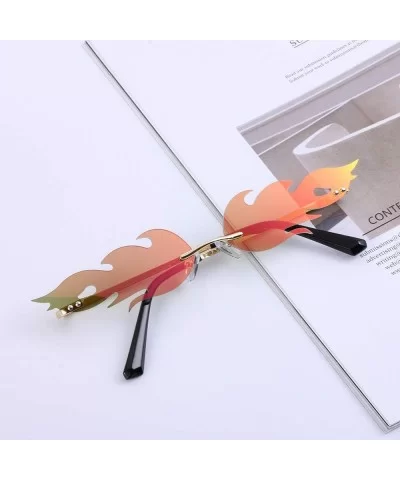 Women Fire Flame Sunglasses Rimless Wave Sun Glasses Novelty Eye Glasses Eyewear - Fire-red - CM194UTG9DY $5.13 Square