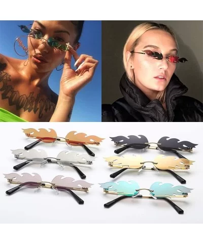 Women Fire Flame Sunglasses Rimless Wave Sun Glasses Novelty Eye Glasses Eyewear - Fire-red - CM194UTG9DY $5.13 Square