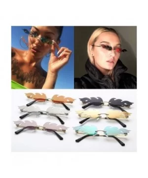 Women Fire Flame Sunglasses Rimless Wave Sun Glasses Novelty Eye Glasses Eyewear - Fire-red - CM194UTG9DY $5.13 Square