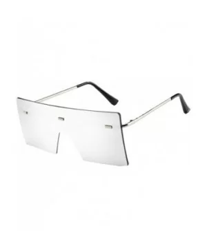 Big Square Rimless Sunglasses Women Men Vintage Metal Oversized Shades Eyewear - White - CJ19062GWQT $8.12 Oversized