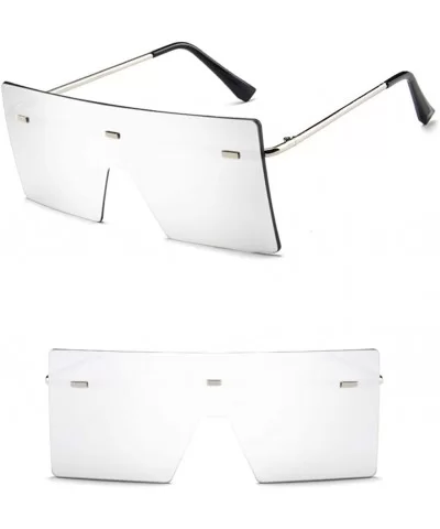 Big Square Rimless Sunglasses Women Men Vintage Metal Oversized Shades Eyewear - White - CJ19062GWQT $8.12 Oversized