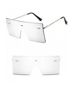 Big Square Rimless Sunglasses Women Men Vintage Metal Oversized Shades Eyewear - White - CJ19062GWQT $8.12 Oversized