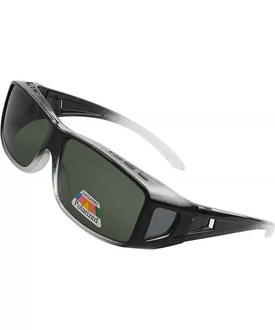 Polarized Rectangular Glasses Sunglasses Protection - Transparent Black Frame Green Lens - CE185YTESHN $11.32 Oversized