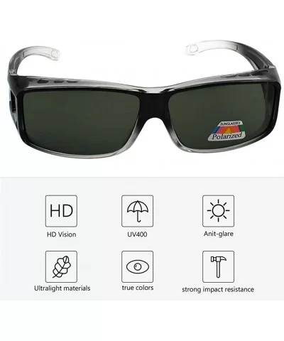 Polarized Rectangular Glasses Sunglasses Protection - Transparent Black Frame Green Lens - CE185YTESHN $11.32 Oversized