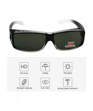 Polarized Rectangular Glasses Sunglasses Protection - Transparent Black Frame Green Lens - CE185YTESHN $11.32 Oversized