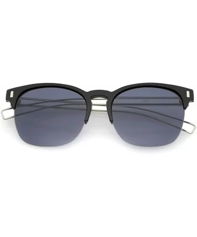 Semi Rimless Wire Hook Temples Square Lens Horn Rimmed Sunglasses 56mm - Black-silver / Smoke - CP12O44XIKW $7.95 Wayfarer