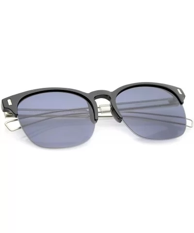 Semi Rimless Wire Hook Temples Square Lens Horn Rimmed Sunglasses 56mm - Black-silver / Smoke - CP12O44XIKW $7.95 Wayfarer