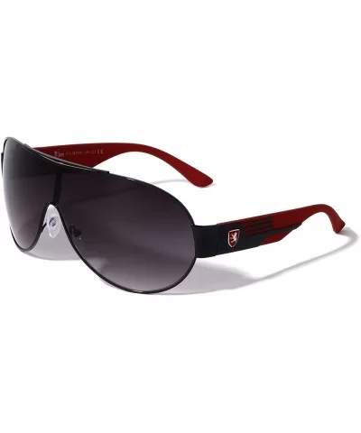 One Piece Round Shield Lens Geometric Pattern Temple Sunglasses - Black Red - C8199DX48DU $13.27 Round