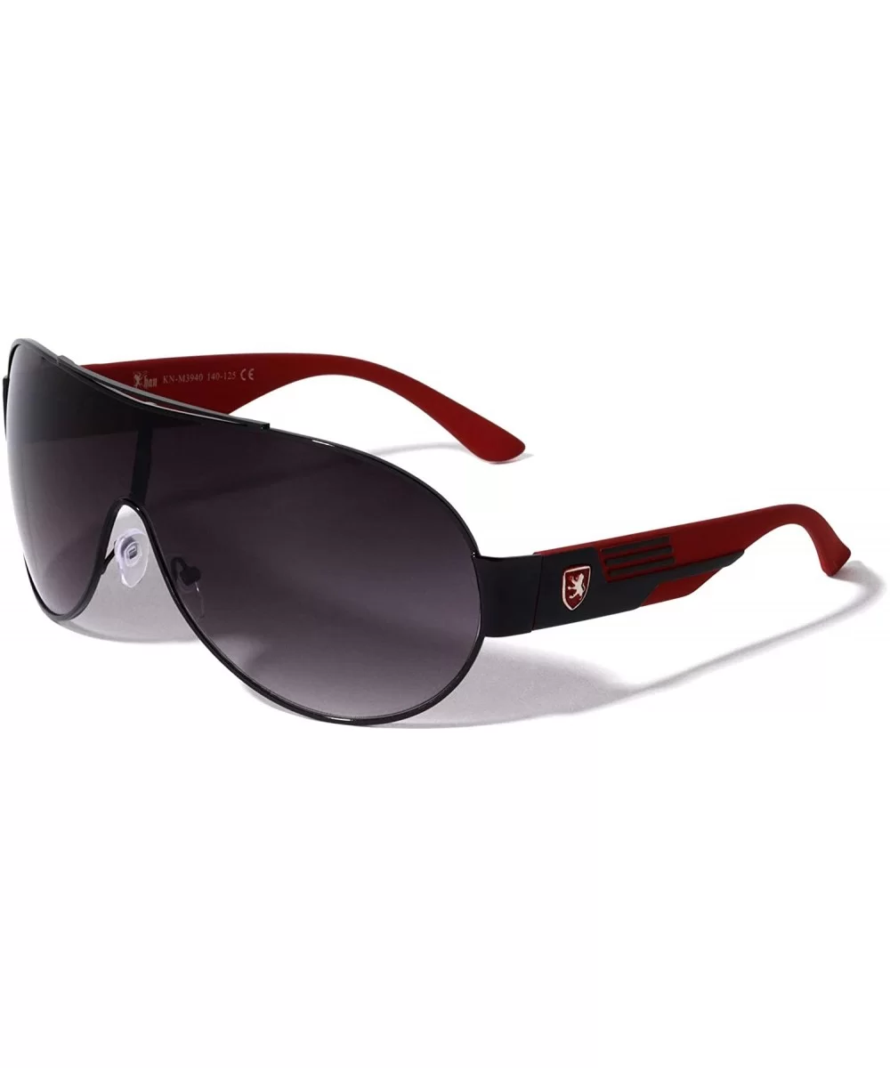 One Piece Round Shield Lens Geometric Pattern Temple Sunglasses - Black Red - C8199DX48DU $13.27 Round