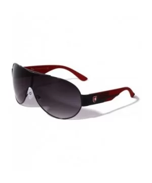 One Piece Round Shield Lens Geometric Pattern Temple Sunglasses - Black Red - C8199DX48DU $13.27 Round