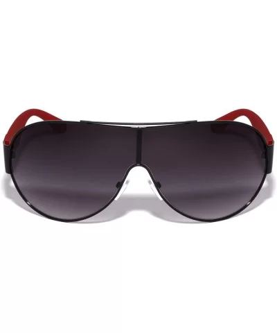 One Piece Round Shield Lens Geometric Pattern Temple Sunglasses - Black Red - C8199DX48DU $13.27 Round