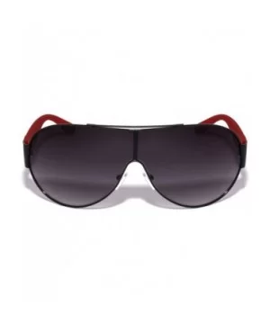 One Piece Round Shield Lens Geometric Pattern Temple Sunglasses - Black Red - C8199DX48DU $13.27 Round