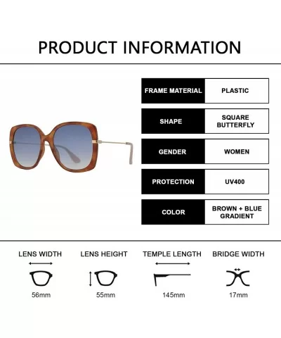 Retro Square Butterfly Sunglasses for Women UV Protection - Brown + Blue Gradient - CE1960Q2S6N $11.46 Butterfly