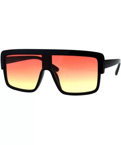 Retro Futuristic Sunglasses Flat Top Square Oversized Shades UV 400 - Black (Orange Yellow) - C618GNMWSWL $8.05 Square