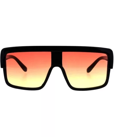 Retro Futuristic Sunglasses Flat Top Square Oversized Shades UV 400 - Black (Orange Yellow) - C618GNMWSWL $8.05 Square