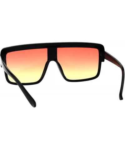 Retro Futuristic Sunglasses Flat Top Square Oversized Shades UV 400 - Black (Orange Yellow) - C618GNMWSWL $8.05 Square