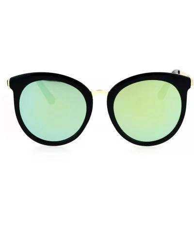 Retro Flat Mirror Lens Womens Horn Rim Cat Eye Sunglasses - Black Yellow - CR12NRJNIQI $7.41 Cat Eye