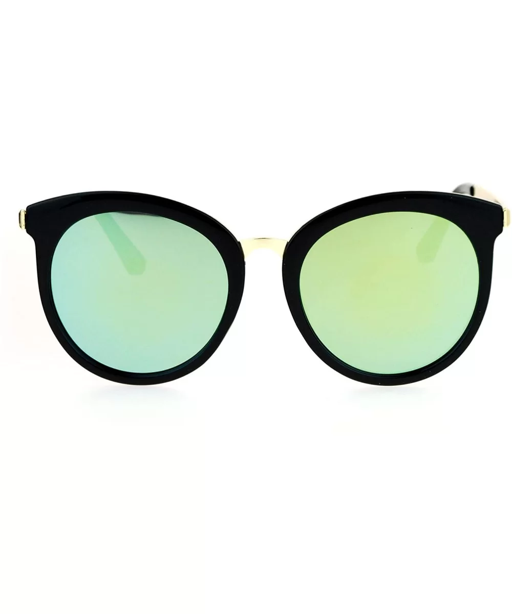 Retro Flat Mirror Lens Womens Horn Rim Cat Eye Sunglasses - Black Yellow - CR12NRJNIQI $7.41 Cat Eye