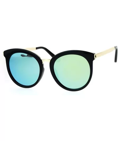 Retro Flat Mirror Lens Womens Horn Rim Cat Eye Sunglasses - Black Yellow - CR12NRJNIQI $7.41 Cat Eye